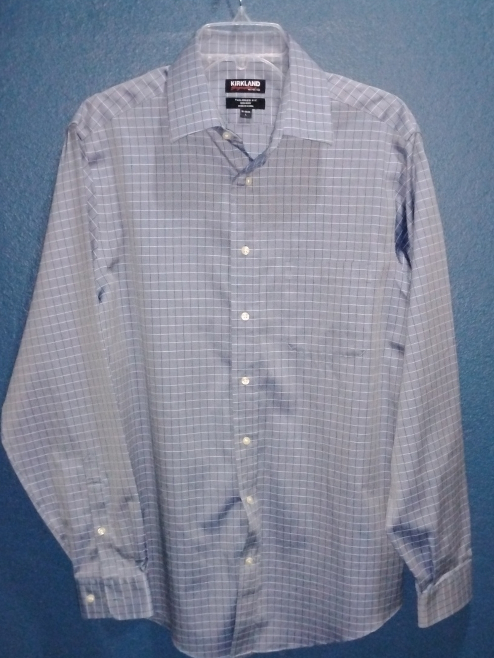 Kirkland Signature Men's Light Blue Windowpane Dress Shirt. NWOT.